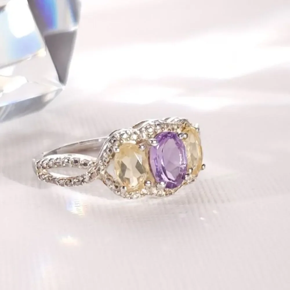 Amethyst and Citrine in Sterling Silver Size 9